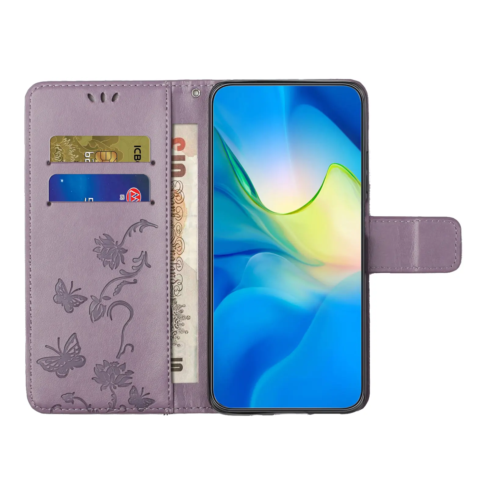 Läderfodral Fjärilar Motorola Moto G87 Lila