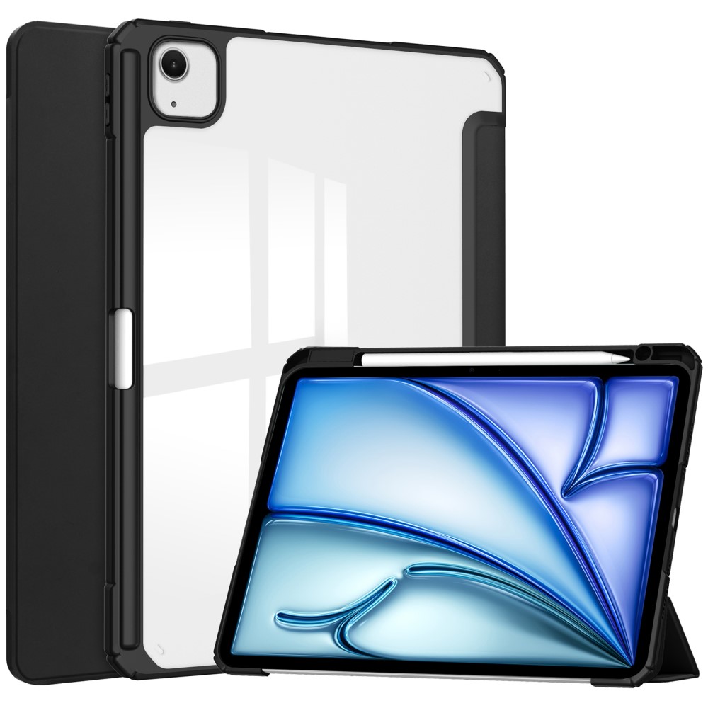Apple iPad Air 13 2nd Gen (2025) Etui Tri-fold Pencil-holder Svart/gjennomsiktig