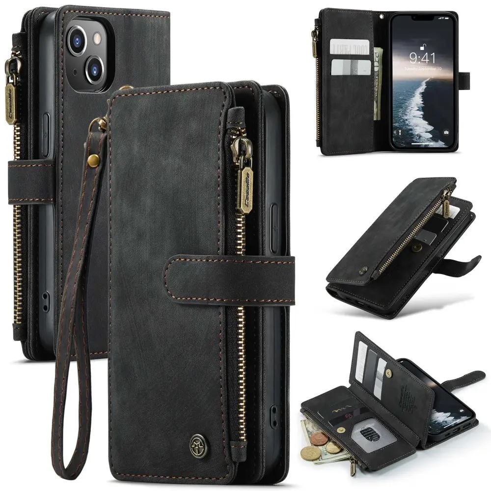 Zipper Wallet iPhone 14 Musta