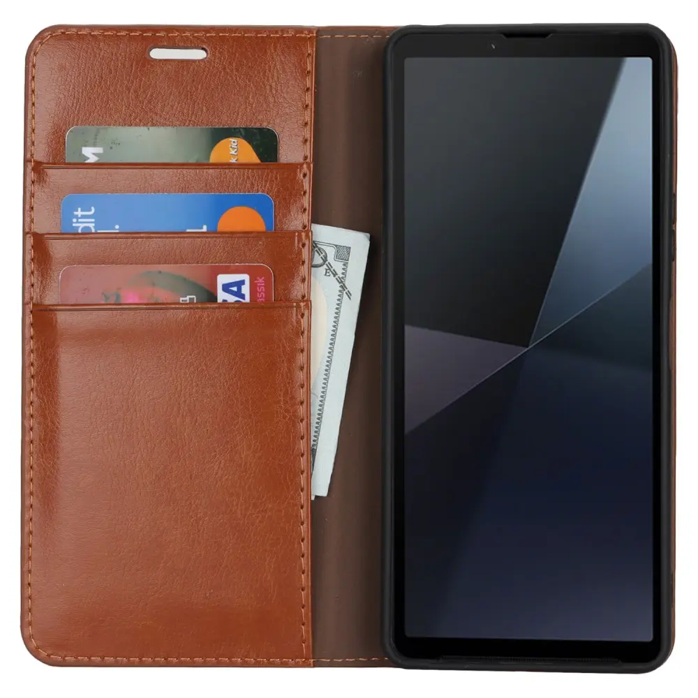 Mobilfodral Äkta Läder Sony Xperia 10 VI Brun