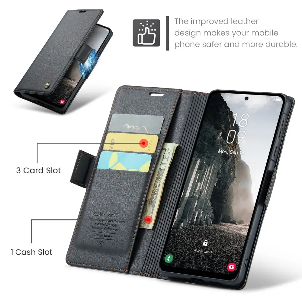Slim Plånboksfodral RFID-skydd Samsung Galaxy A56 Svart