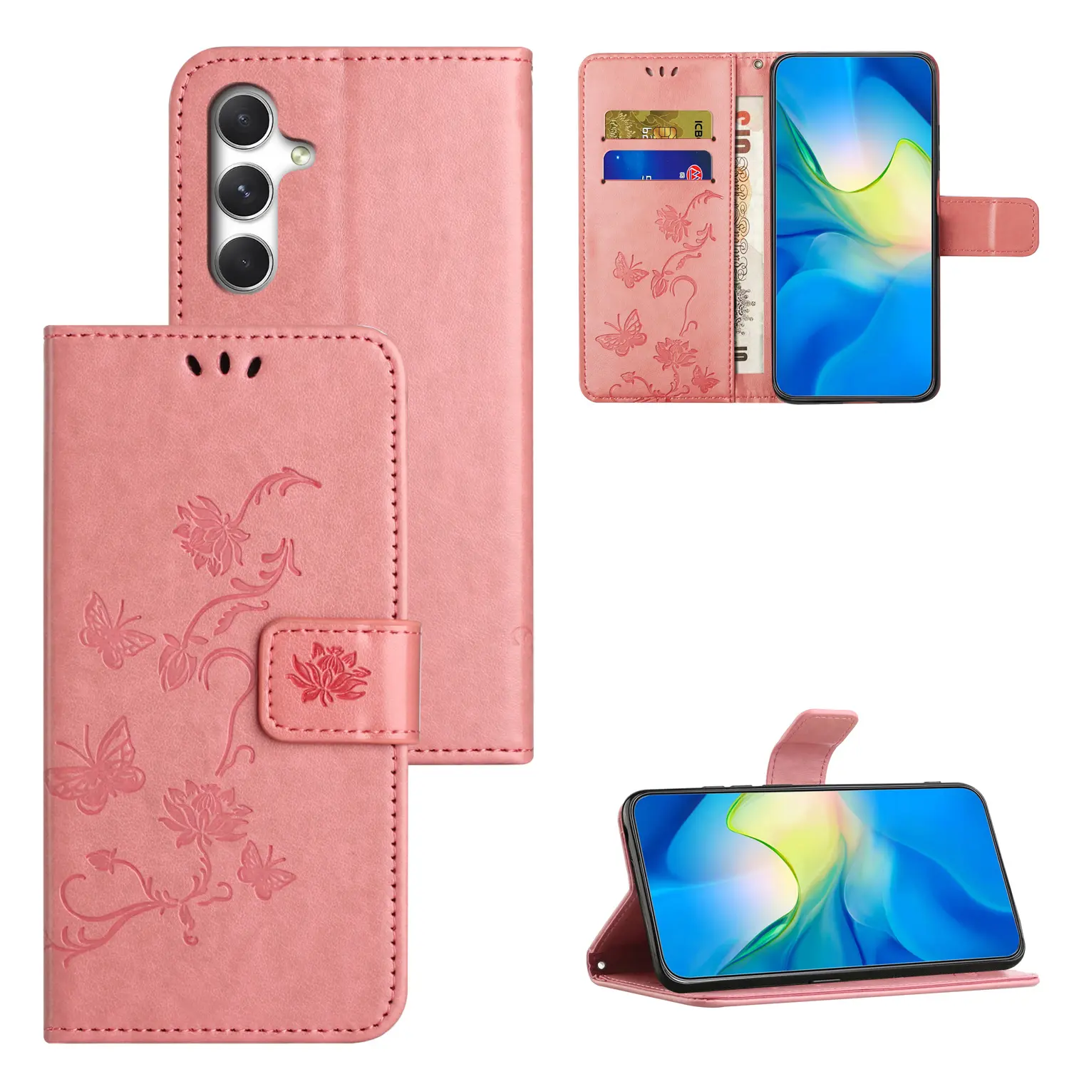 Läderfodral Fjärilar Samsung Galaxy S26 Rosa