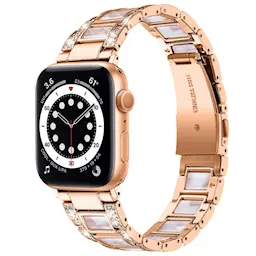 Apple Watch Series 8 41mm Metallinen ranneke koristekivillä, Rosegold Pearl