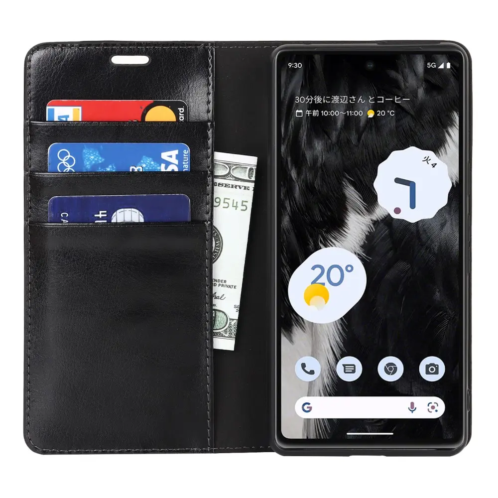 Mobilfodral Äkta Läder Google Pixel 7a Svart