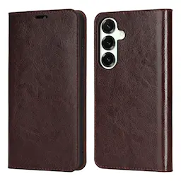 Samsung Galaxy S26 Smidigt mobilfodral i äkta läder, Mörkbrun