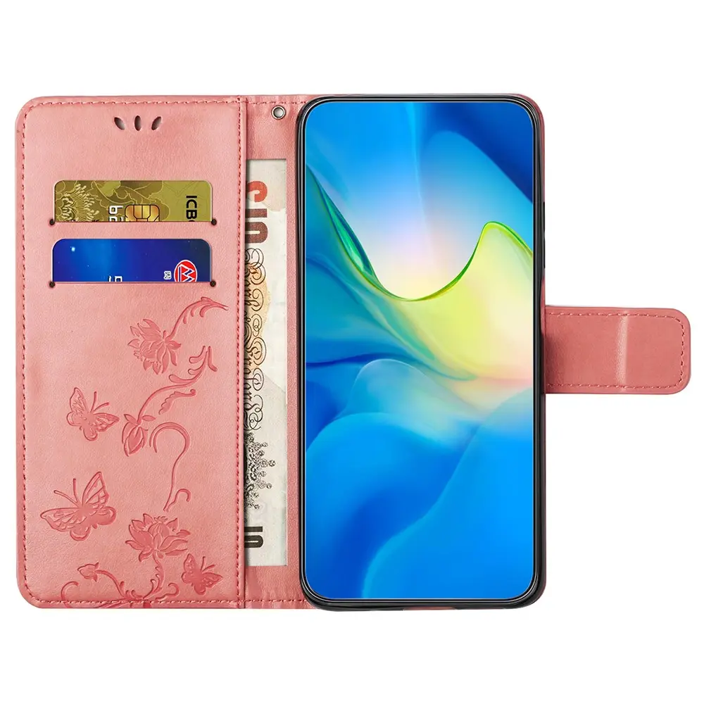 Läderfodral Fjärilar Motorola Moto G55 Rosa