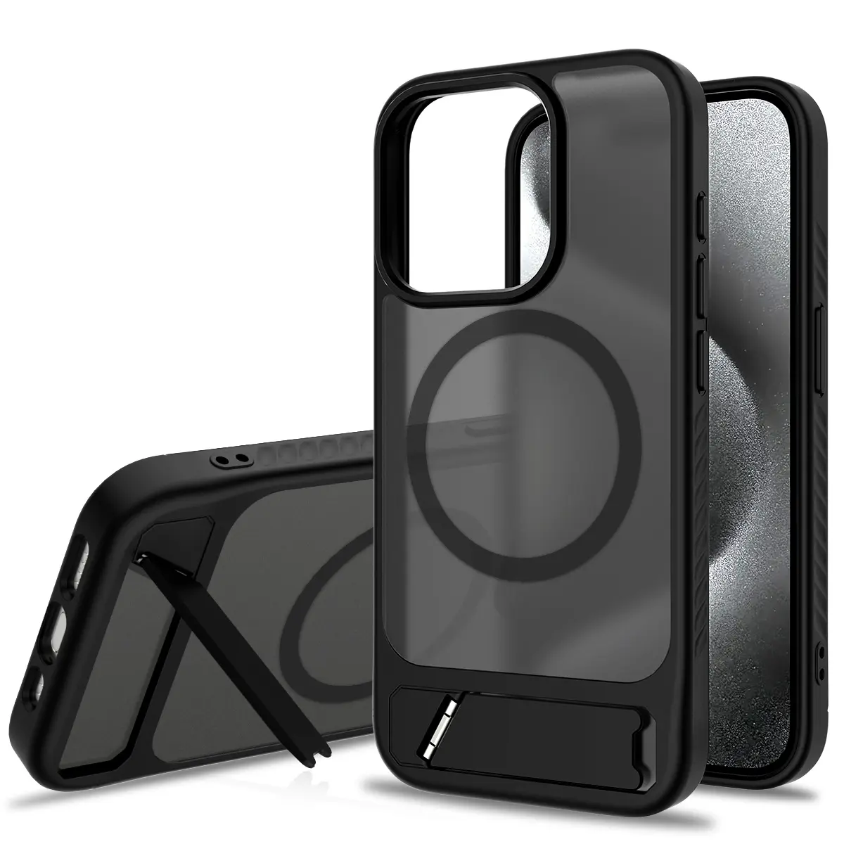 Magnetisk cover med stativ iPhone 15 Pro Sort