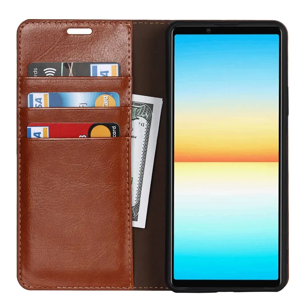 Mobilfodral Äkta Läder Sony Xperia 10 IV Brun