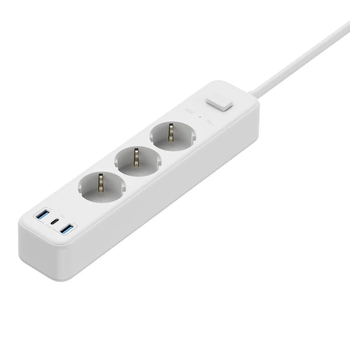 Grenuttag 3-vägs med USB-C + 2x USB-A 1.5m Vit