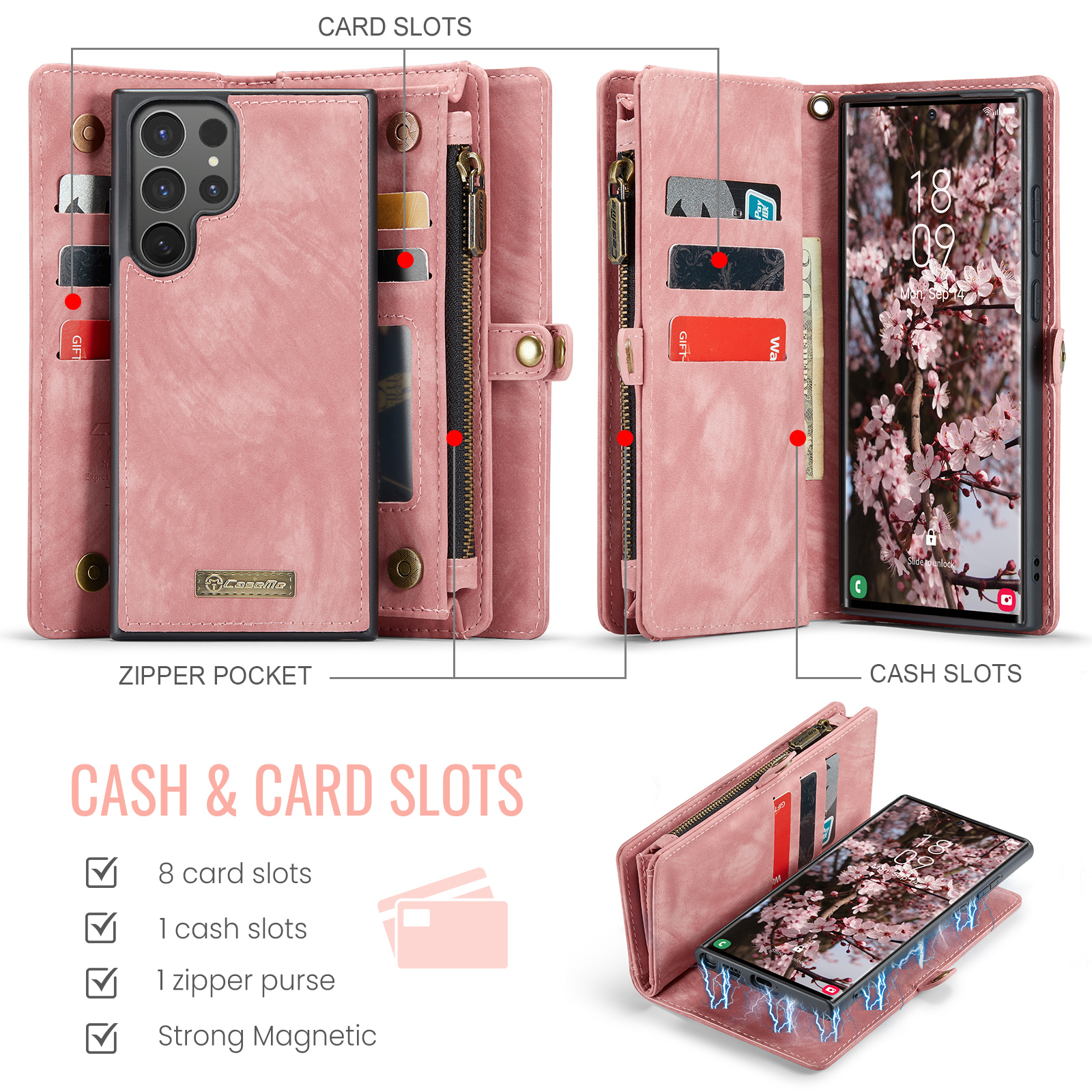 Multi-slot Plånboksfodral Samsung Galaxy S26 Ultra Rosa