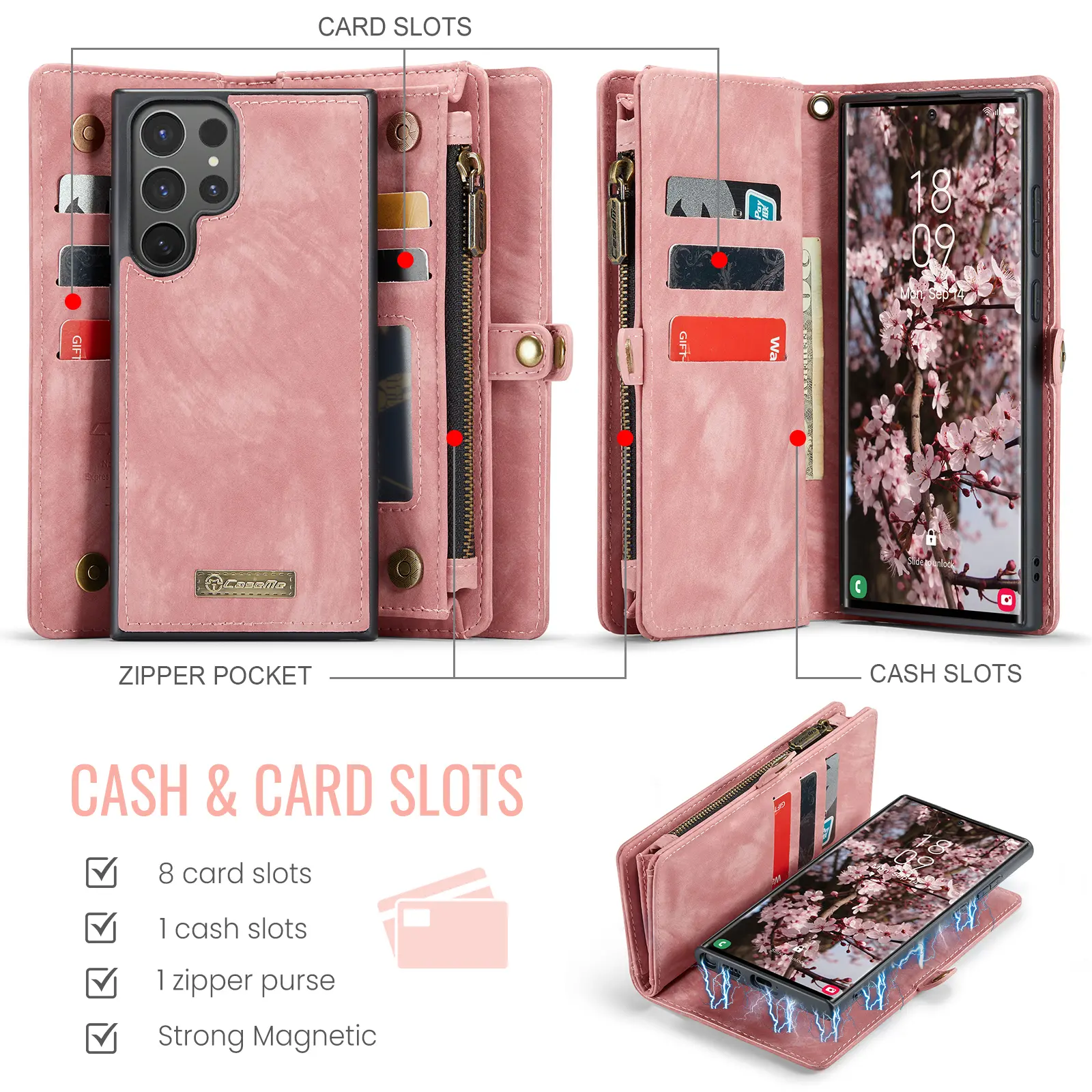 Multi-slot Plånboksfodral Samsung Galaxy S26 Ultra Rosa