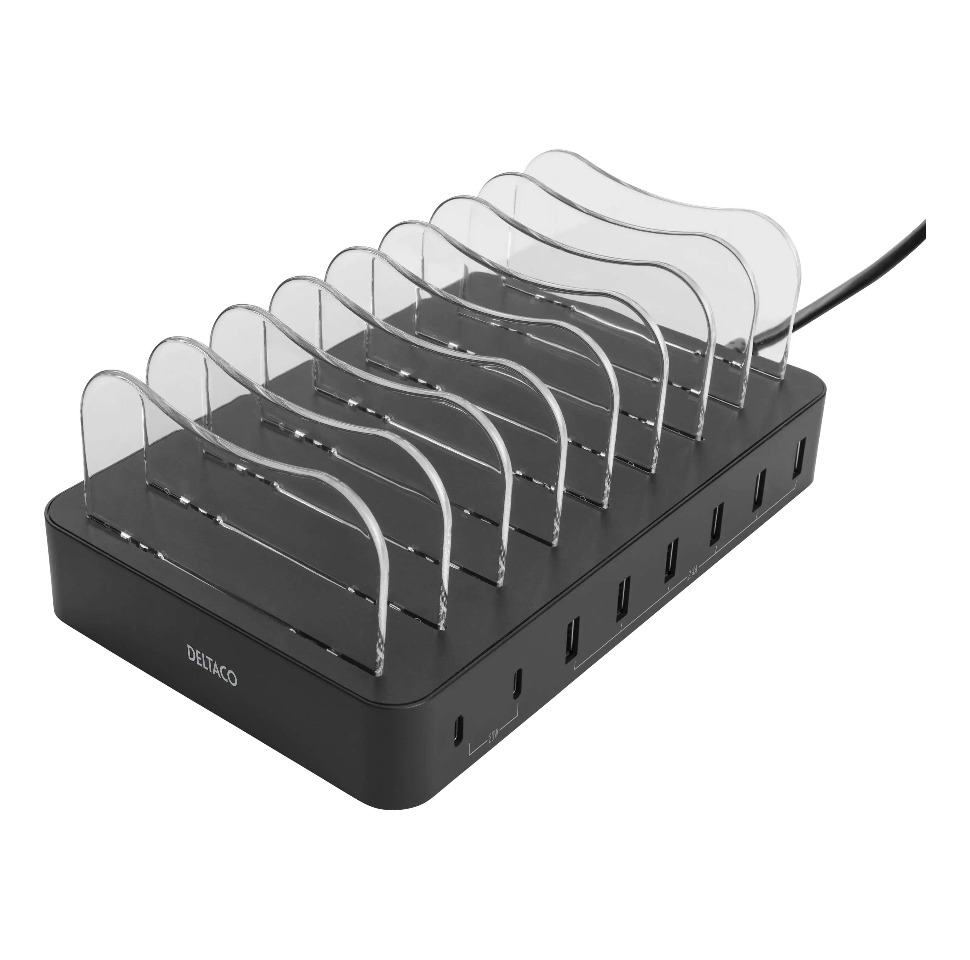 Lade station til 8 enheder, 6x USB-A, 2x USB-C 75W sort