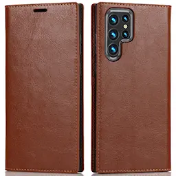 Samsung Galaxy S22 Ultra Smidigt mobiletui i ægte læder, Brun