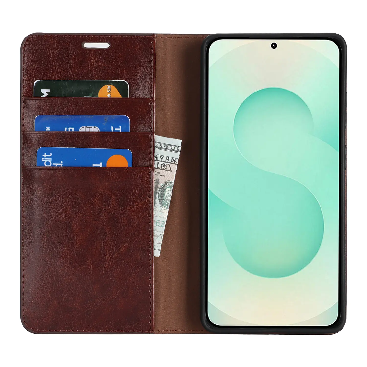 Mobilfodral Äkta Läder Samsung Galaxy S26 Plus Mörkbrun