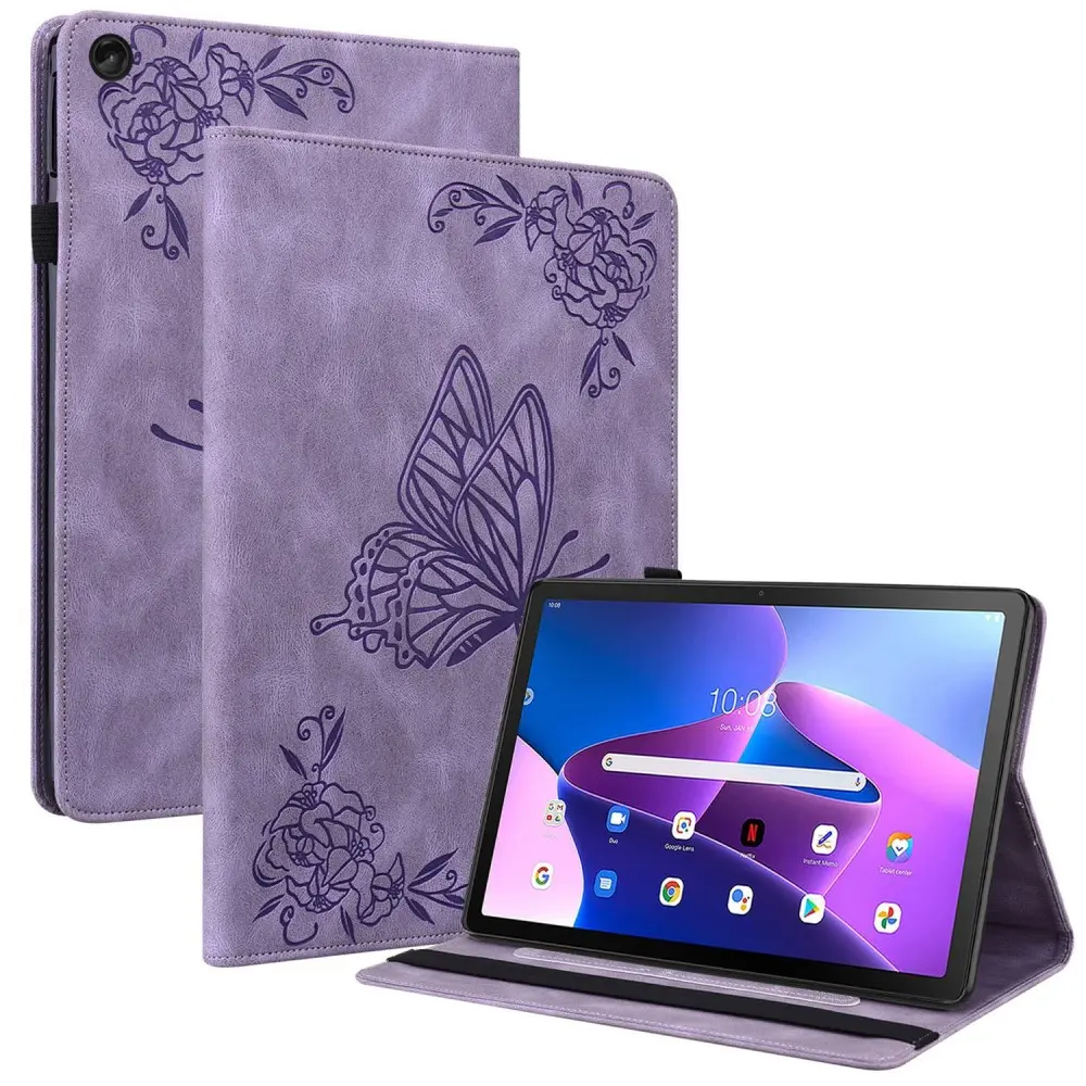 Læderetui Sommerfugle Lenovo Tab M10 (3rd Gen) Lilla