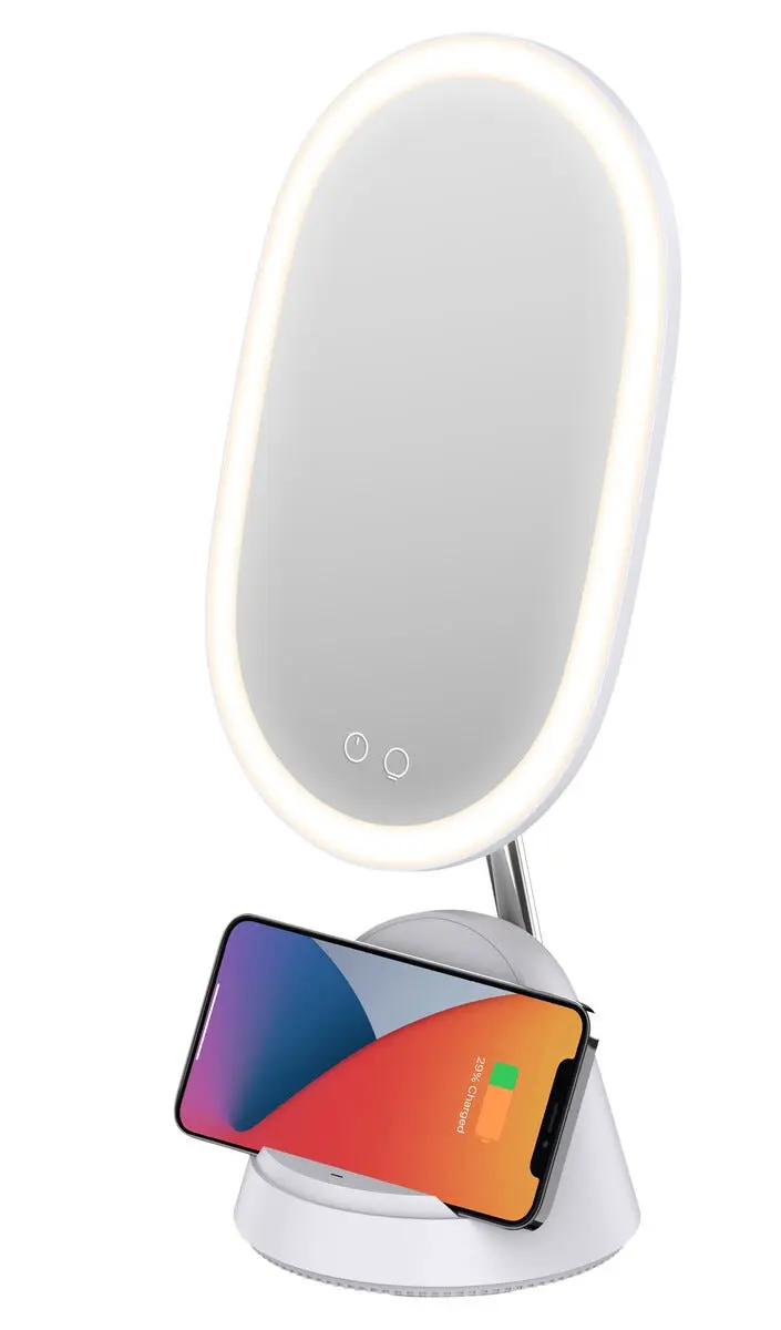 Makeupspejl med belysning og trådløs Qi-oplader Hvid