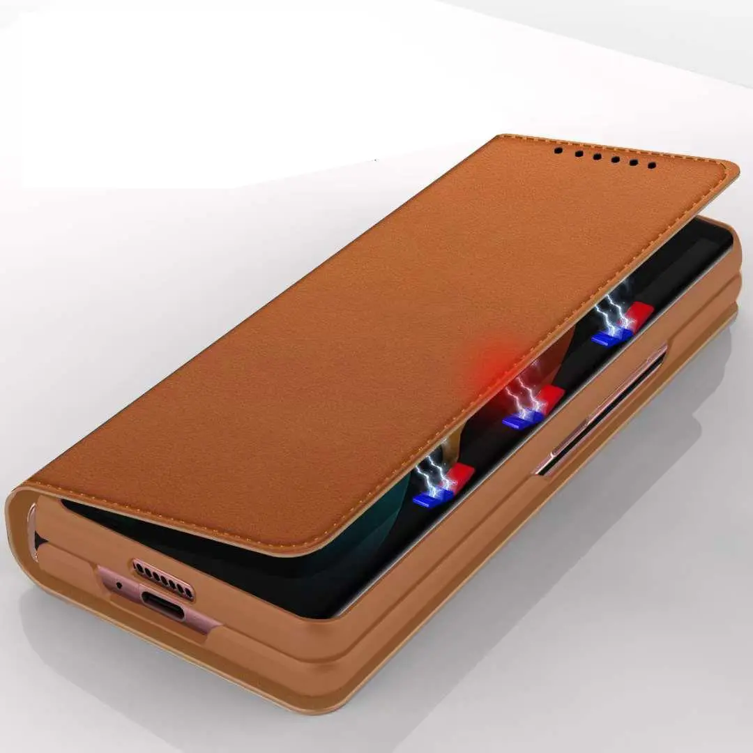 Äkta Läderfodral Samsung Galaxy Z Fold 5 Cognac