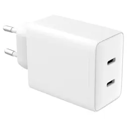 Vegglader med 2 x USB-C GaN 45W, Hvid