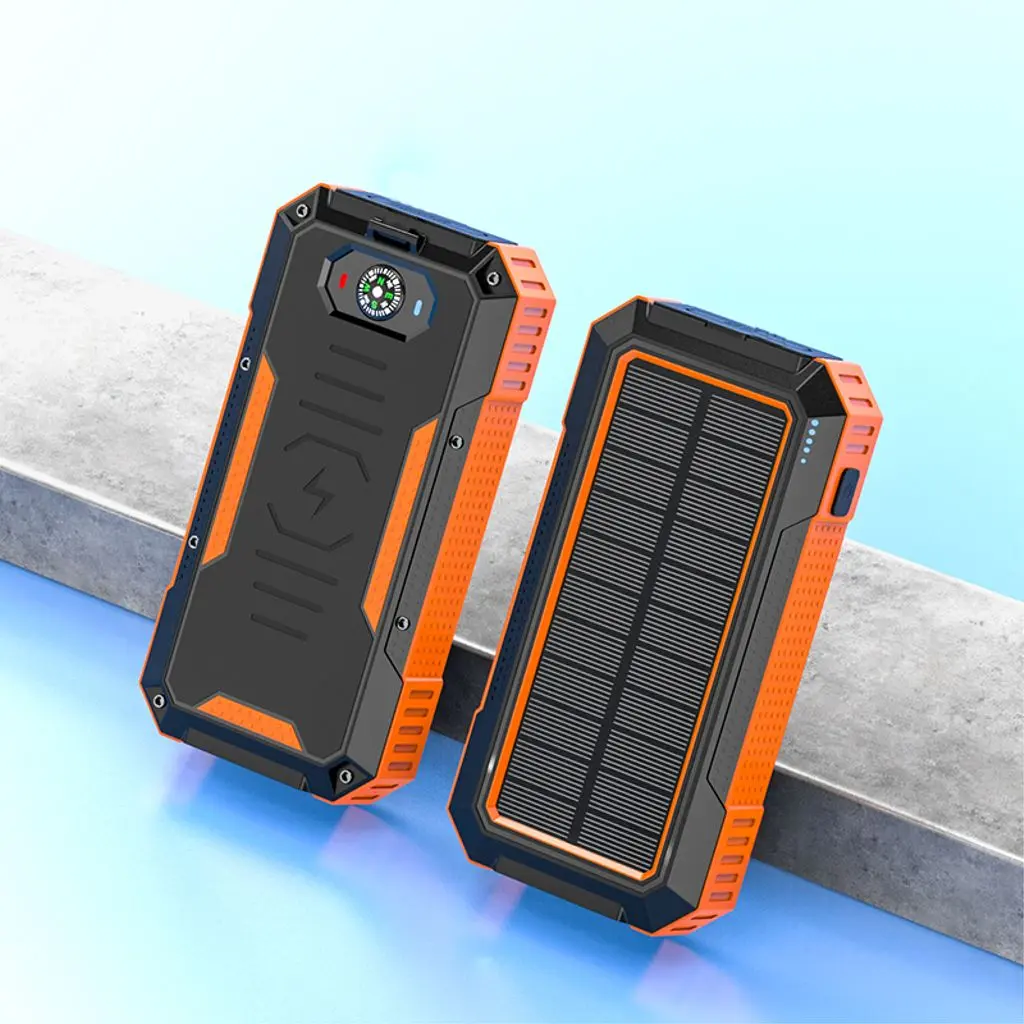 Solcell Powerbank med Trådlös Laddning 20000mAh Orange