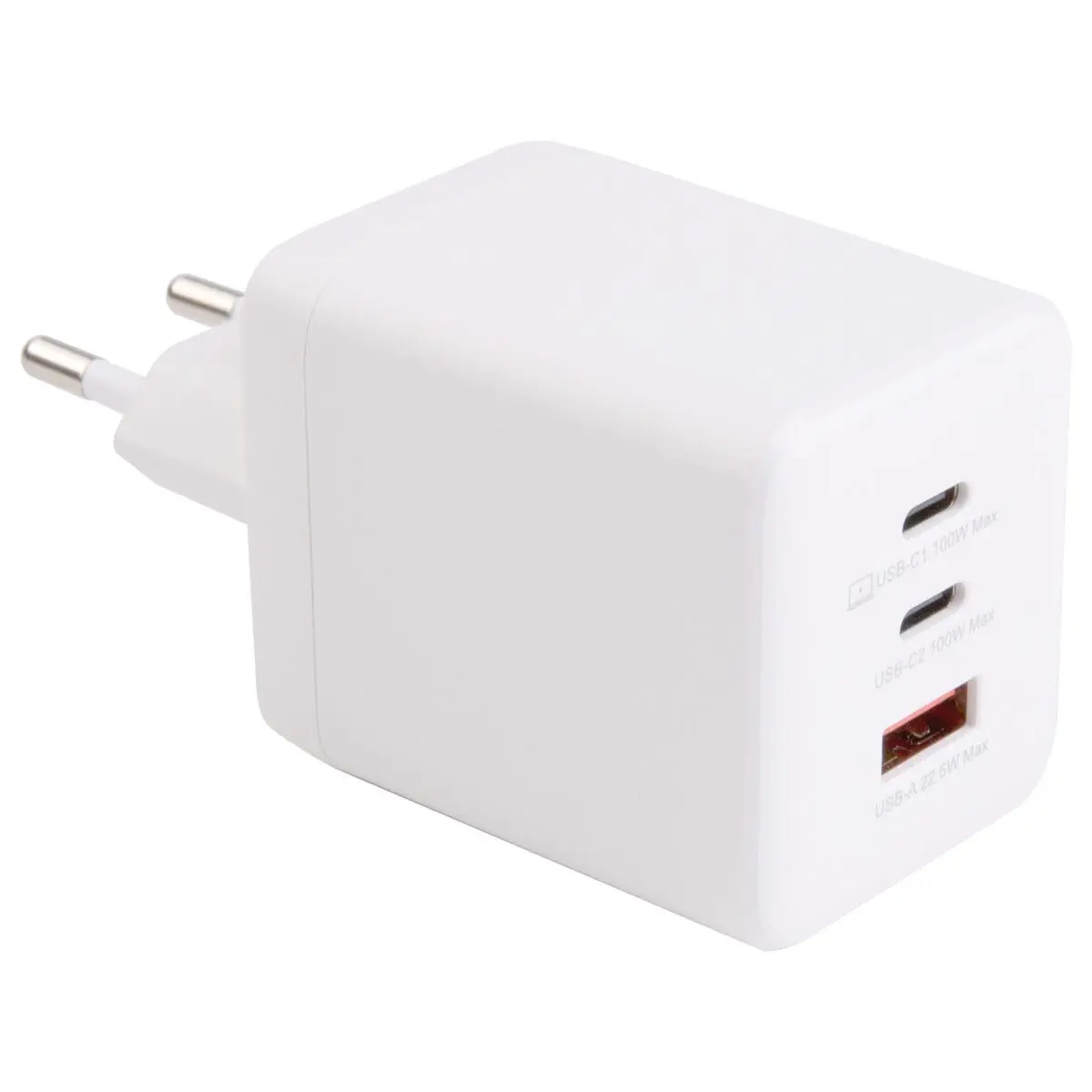 Vægoplader USB-A + 2 x USB-C GaN 100W Hvid