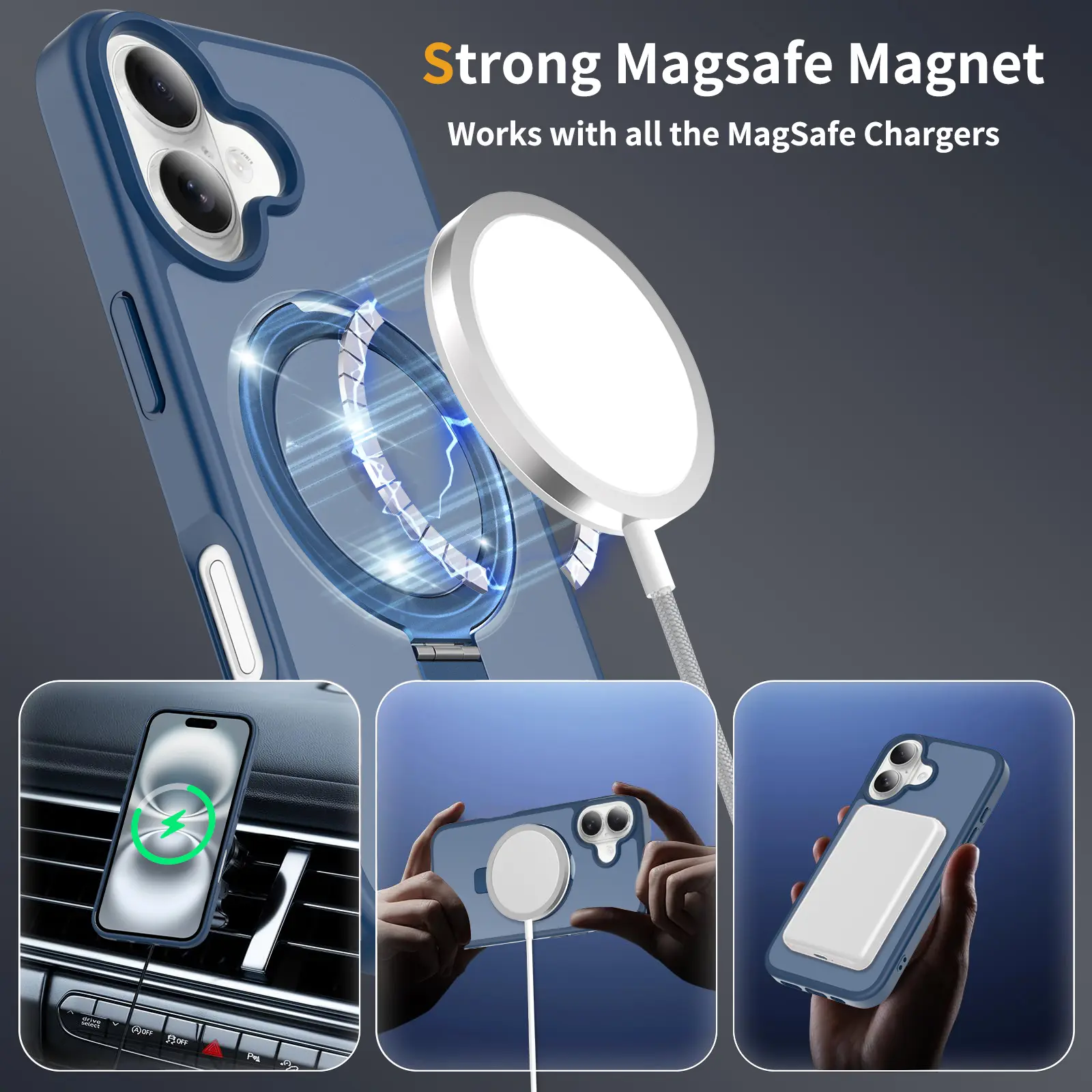 Hybridskal Magnetic Ring iPhone 16 Mörkblå