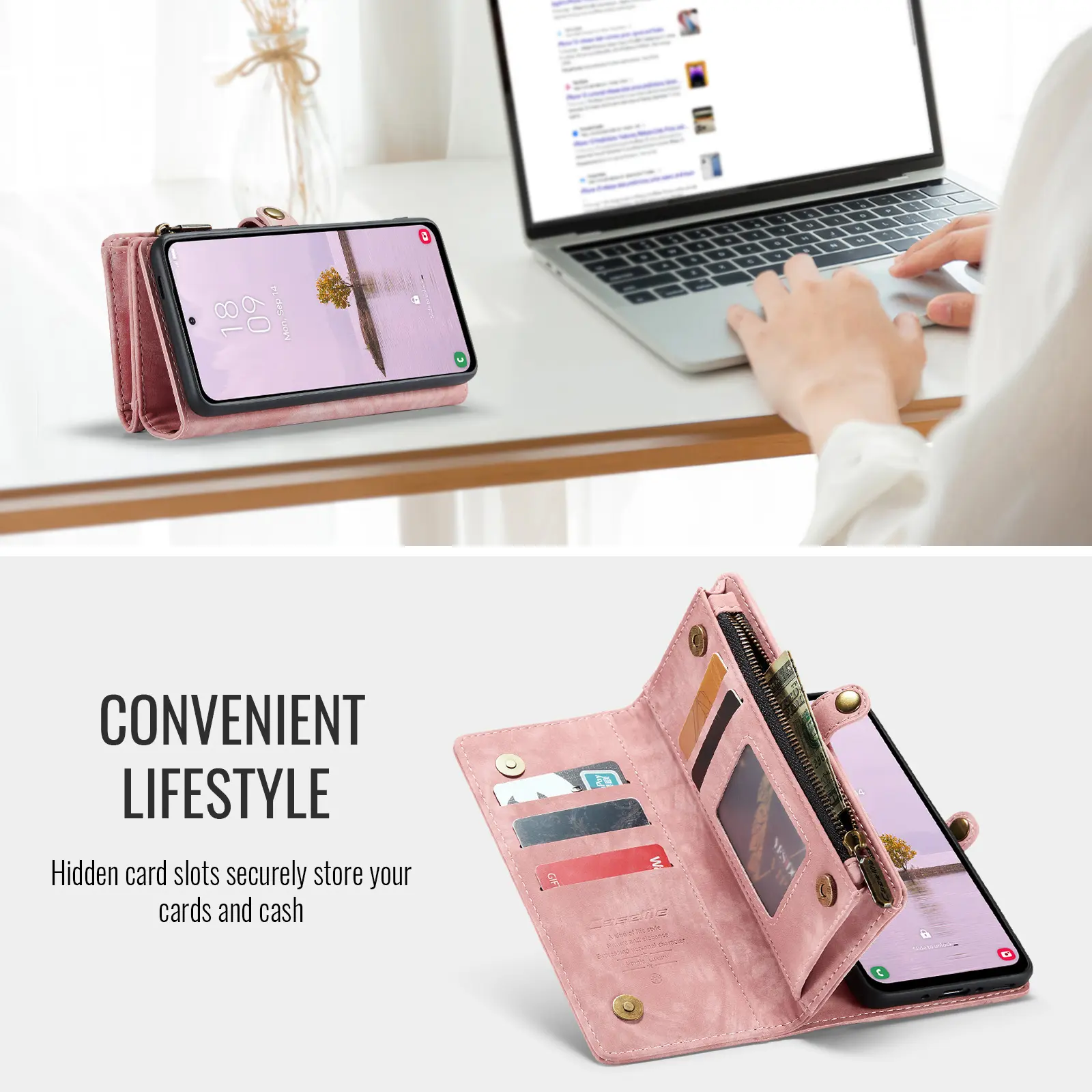 Multi-slot Plånboksfodral Samsung Galaxy A17 Rosa