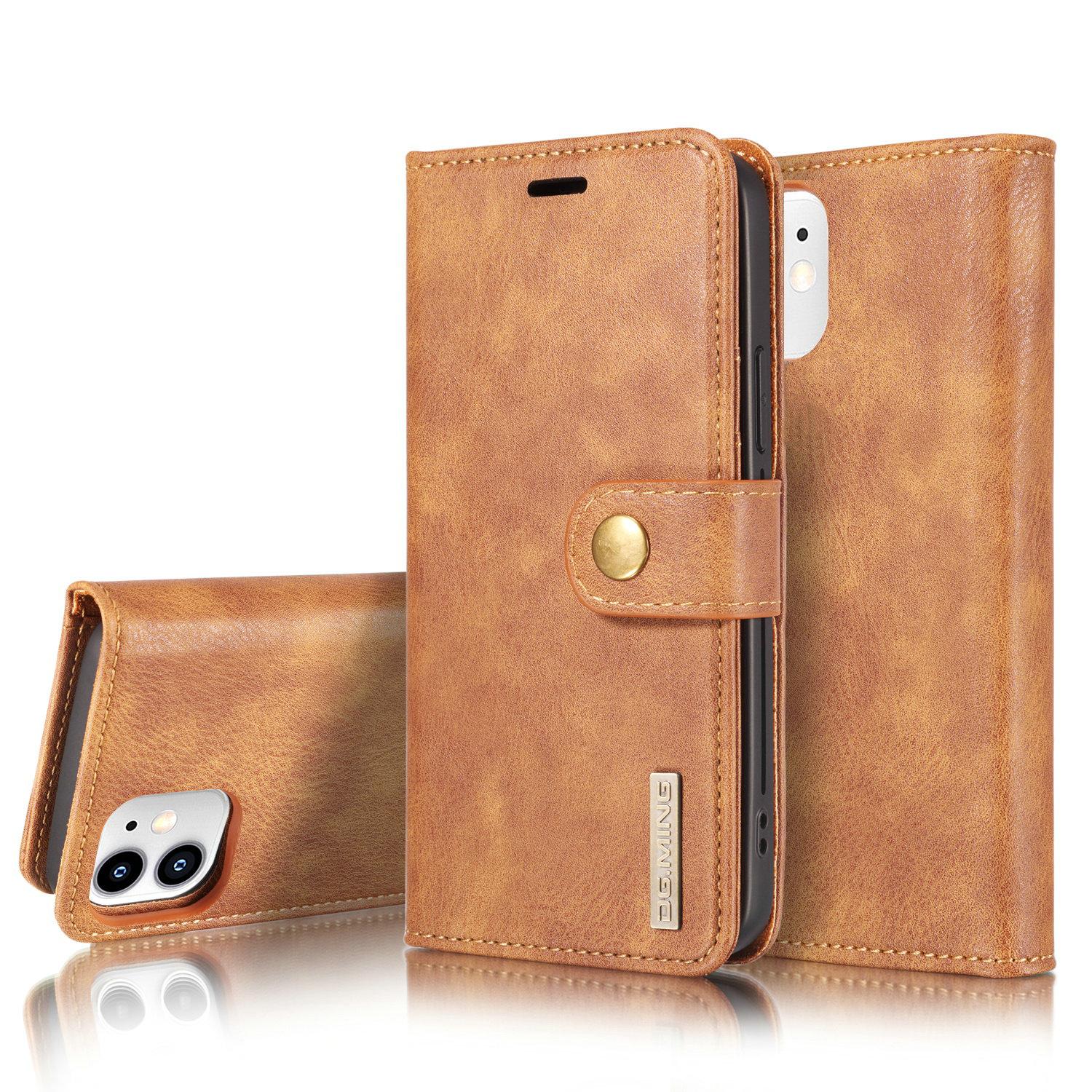 DG.MING Magnet Wallet iPhone 12 Mini Cognac - Stilrent lær-etui med avtagbart magnetisk deksel