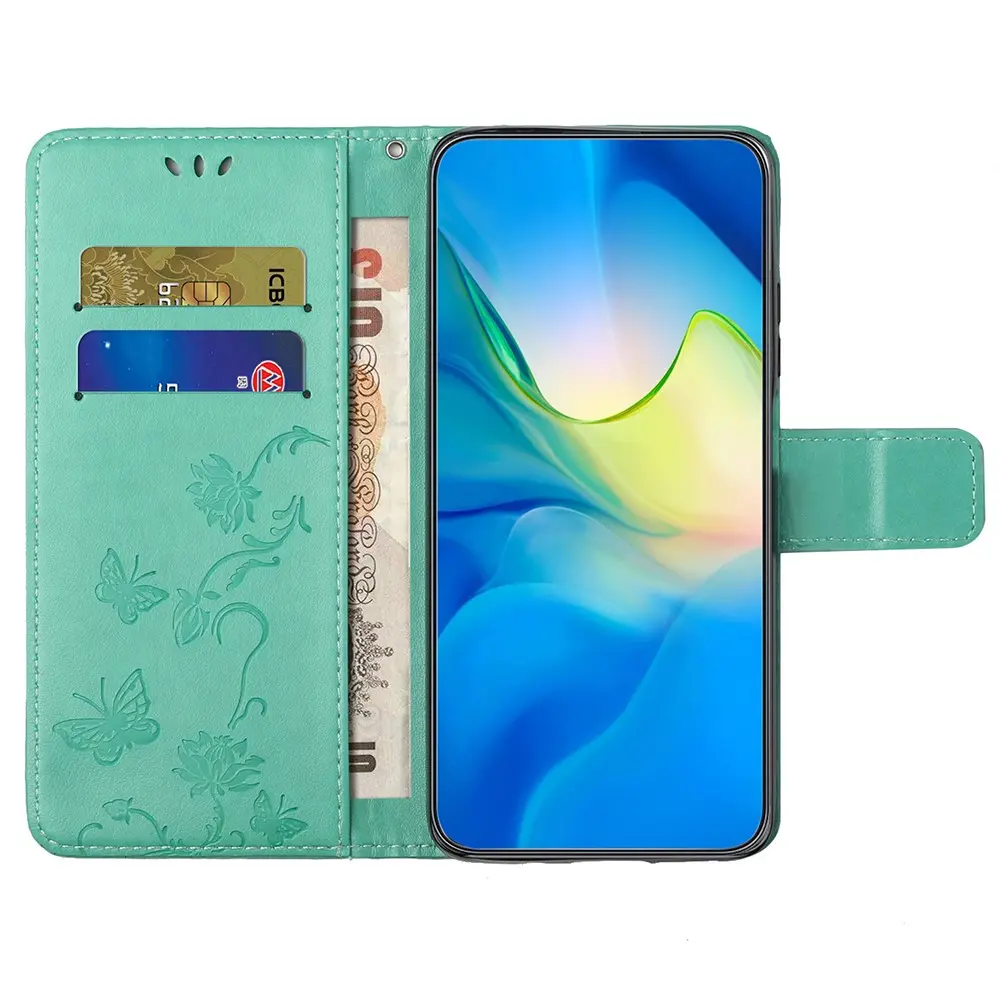Läderfodral Fjärilar Motorola Moto G55 Grön