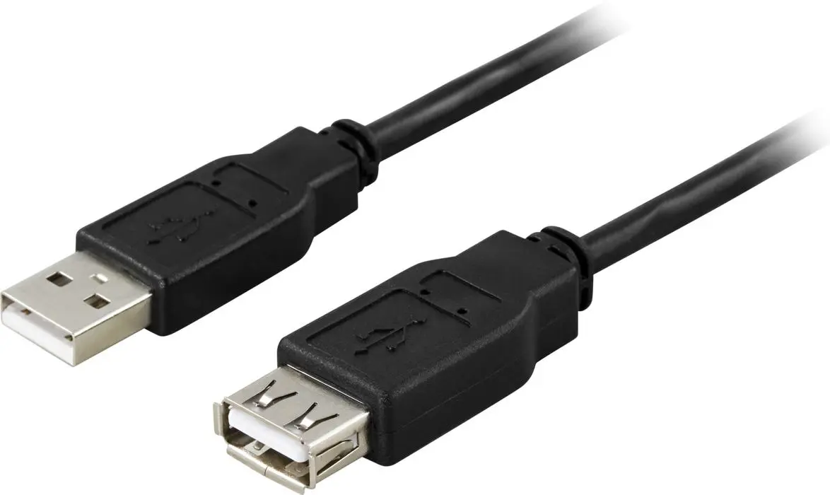 USB-A hann til USB-A hunn kabel 0.5m Svart
