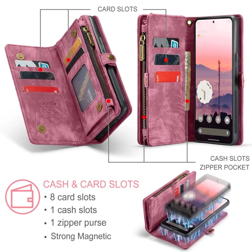 Multi-slot Plånboksfodral Google Pixel 9 Pro Röd