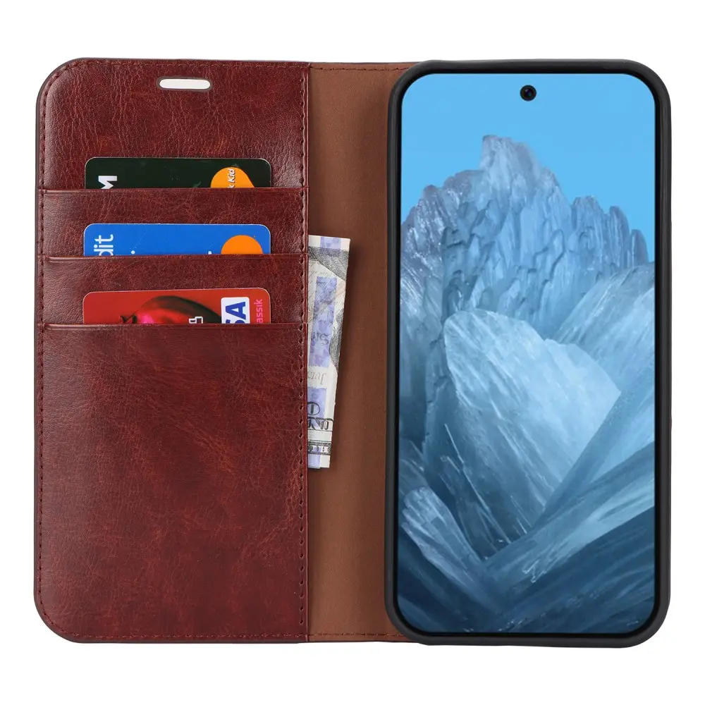 Mobilfodral Äkta Läder Google Pixel 9 Pro Mörkbrun