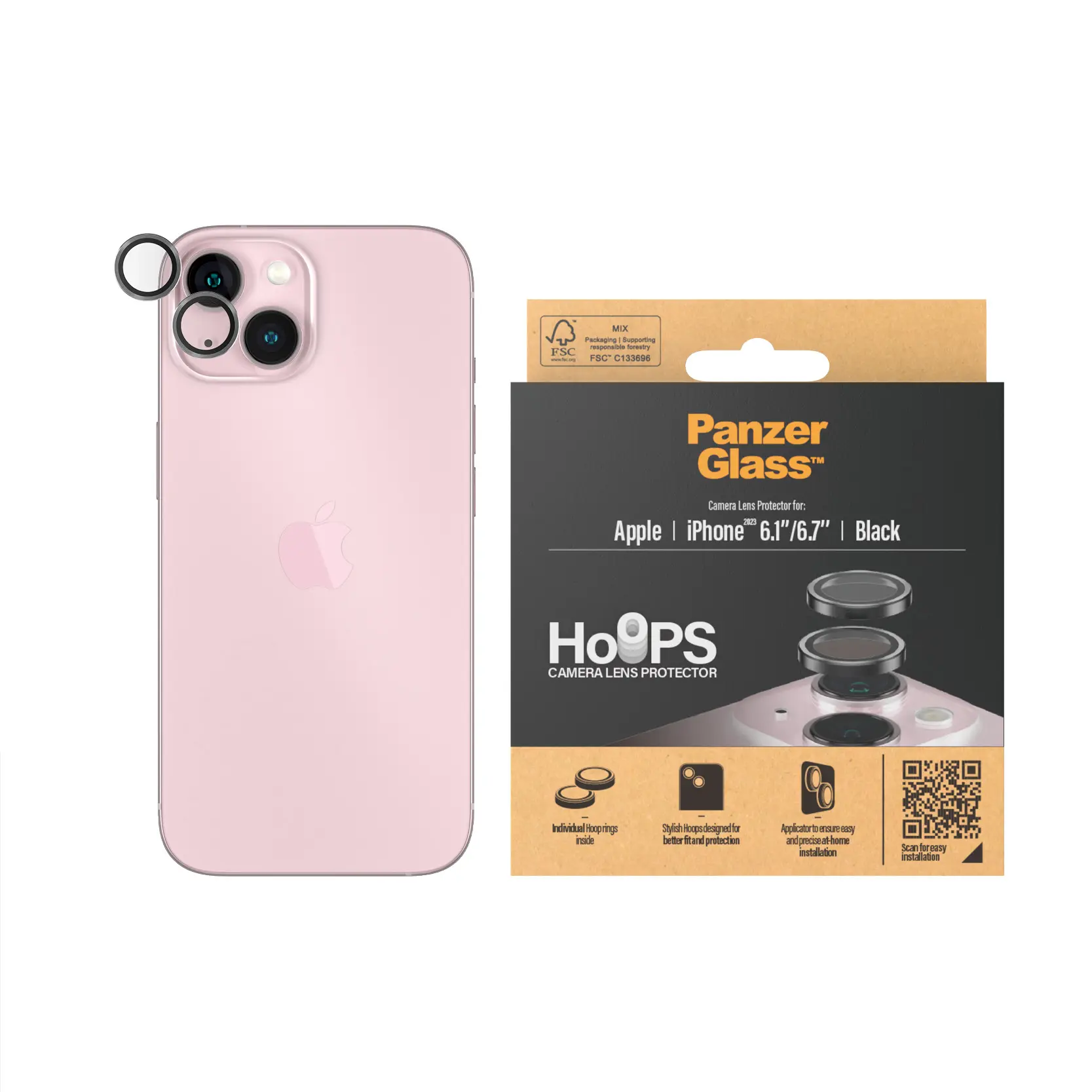 iPhone 15 Hoops Camera Lens Protector Svart