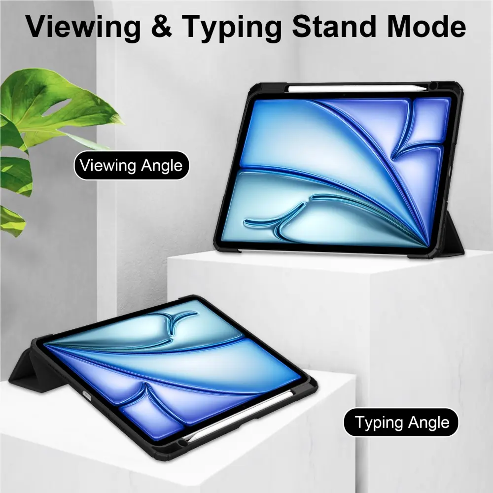 Apple iPad Air 13 2nd Gen (2025) Fodral Tri-fold med Pencil-hållare Svart/transparent
