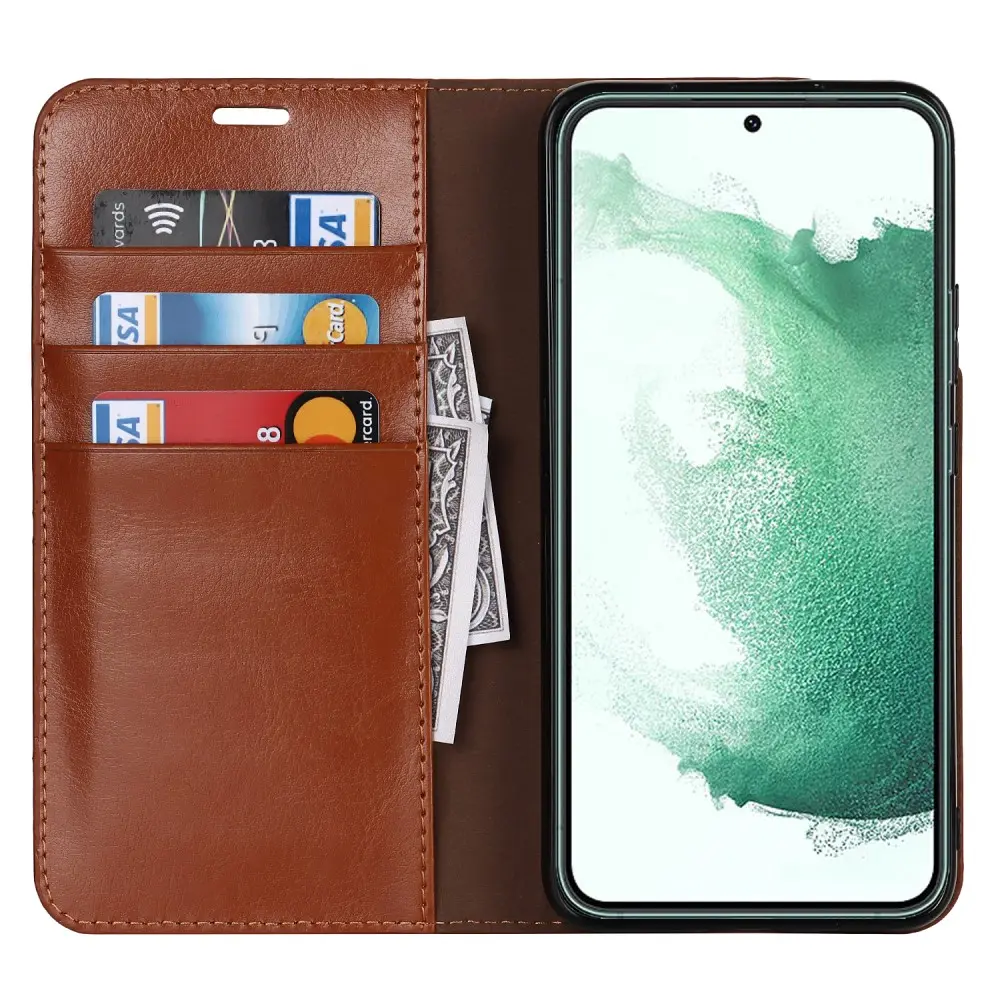 Mobilfodral Äkta Läder Samsung Galaxy S22 Plus Brun