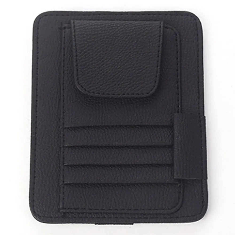 Opbevaring til briller og kort til bilens solskærm sort