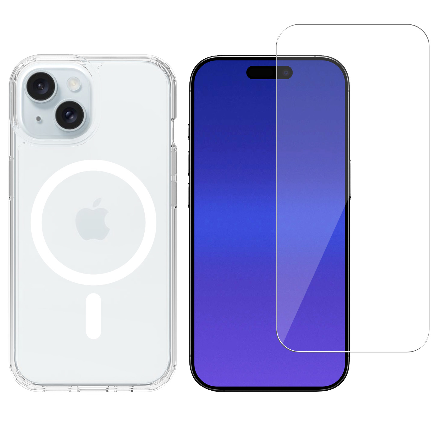 Mobique iPhone 15 MagSafe hybrid-deksel + Skjermbeskytter herdet glass