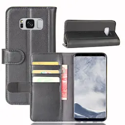 Samsung Galaxy S8 Plus lompakkokotelo aidosta nahasta, Musta