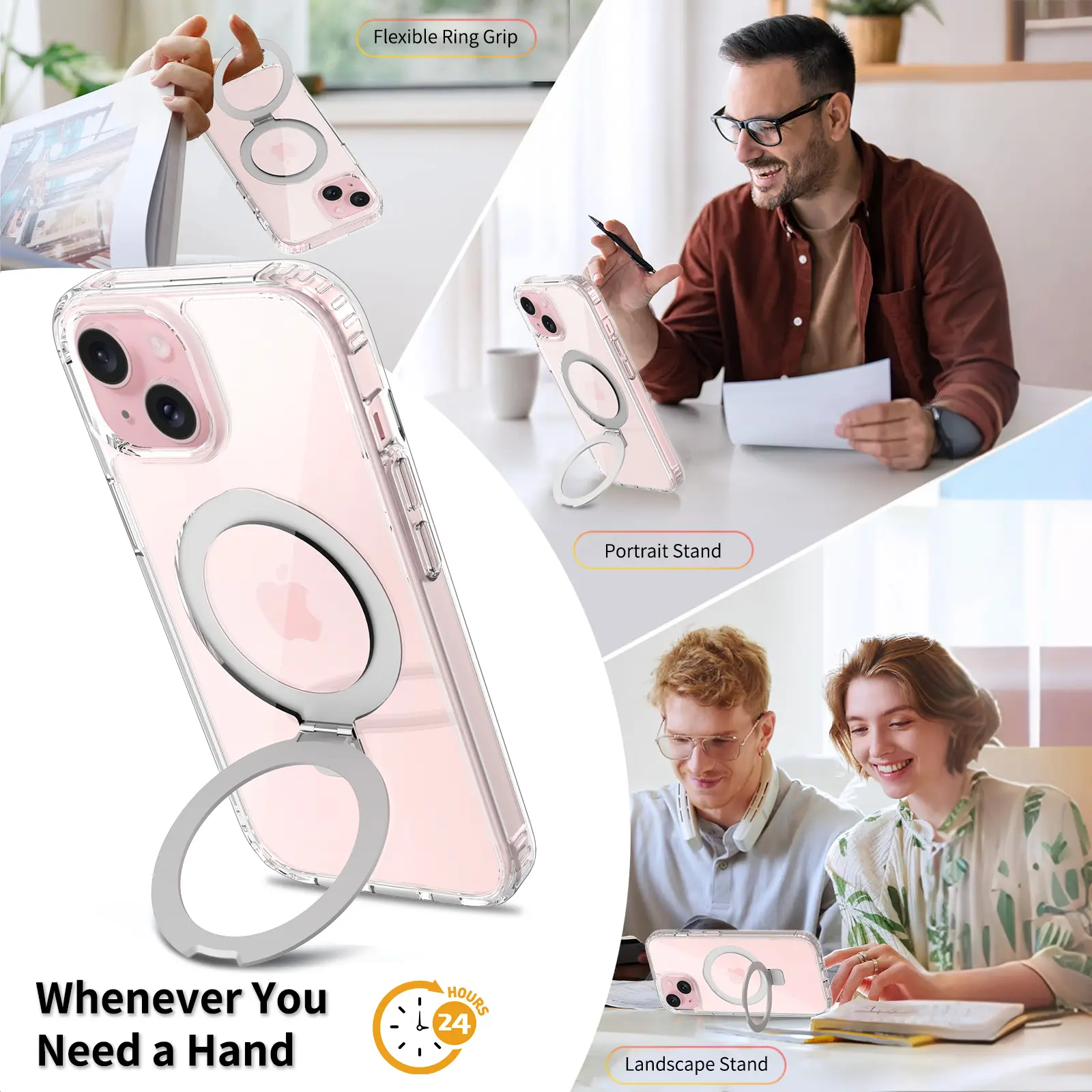 Hybridskal MagSafe Ring iPhone 15 Genomskinlig