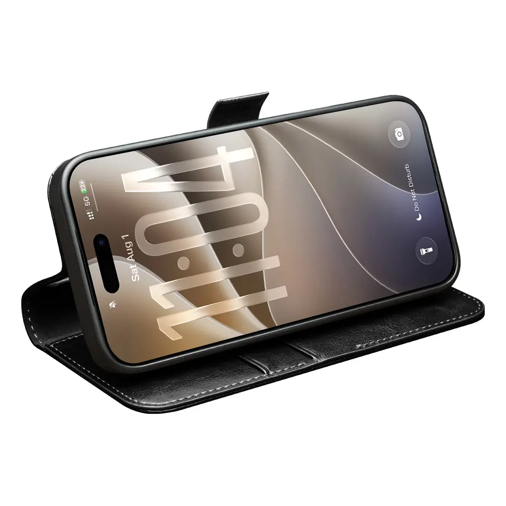 iPhone 18 Pro Max Leather Wallet Case Black