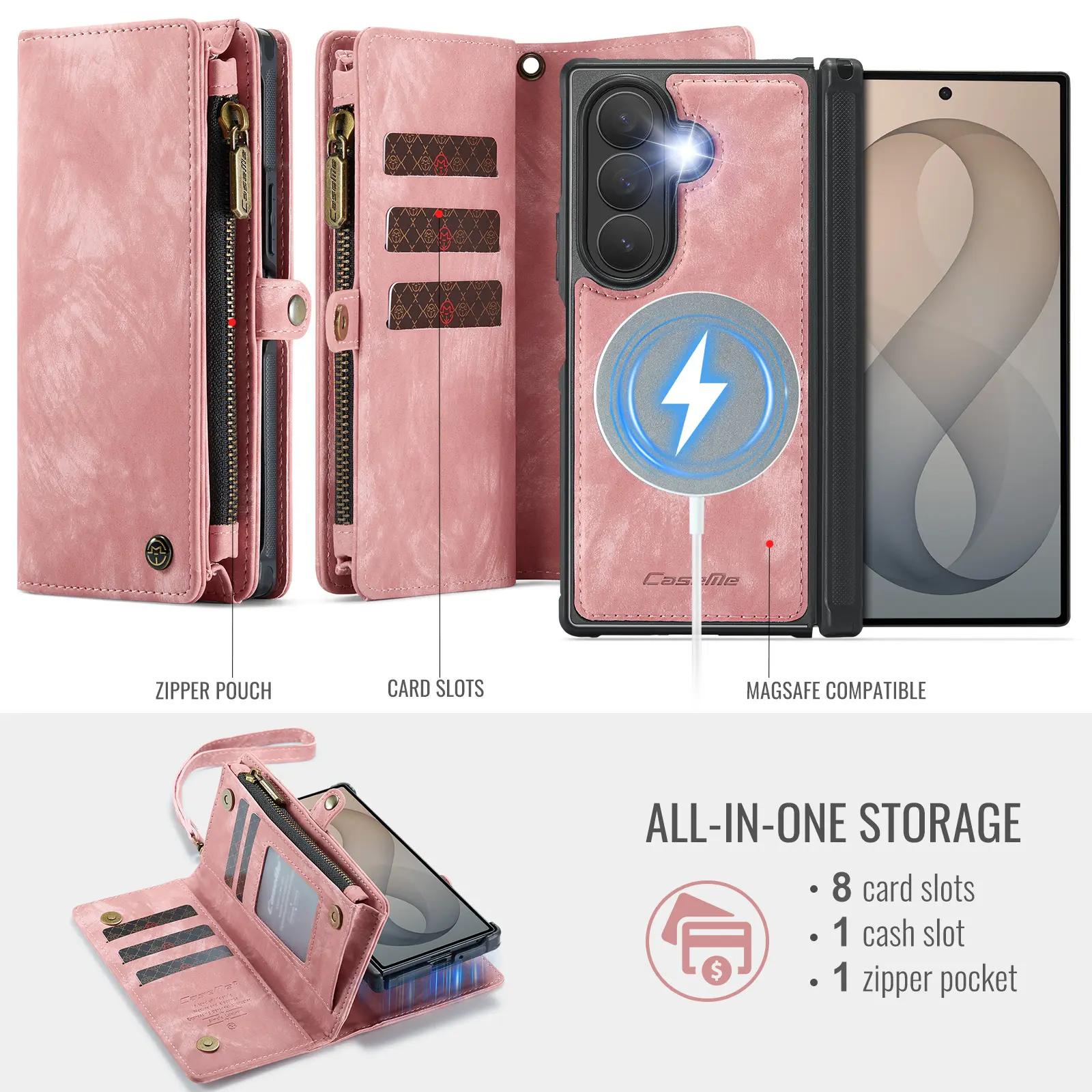 Multi-slot Plånboksfodral Samsung Galaxy Z Fold 8 Ultra Rosa