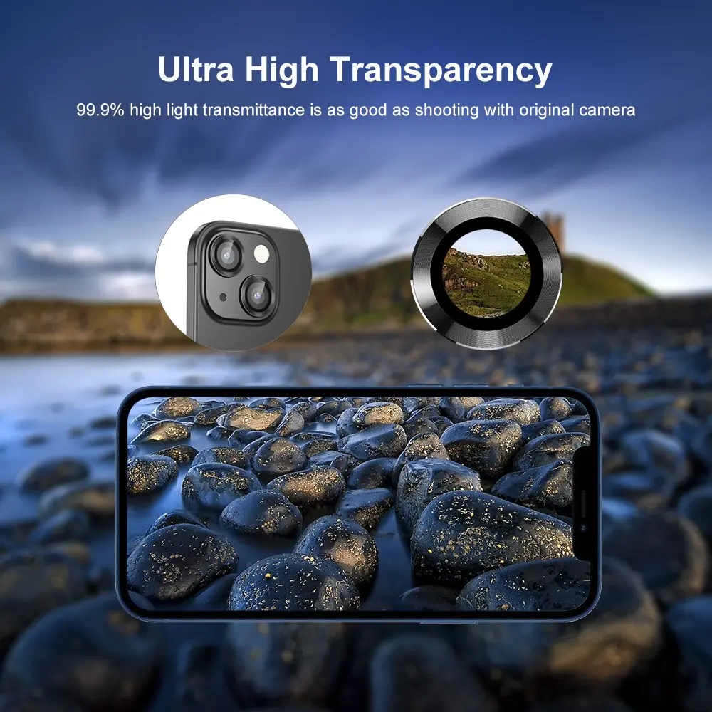 Linsskydd Aluminium + Härdat Glas iPhone 15 Plus Guld