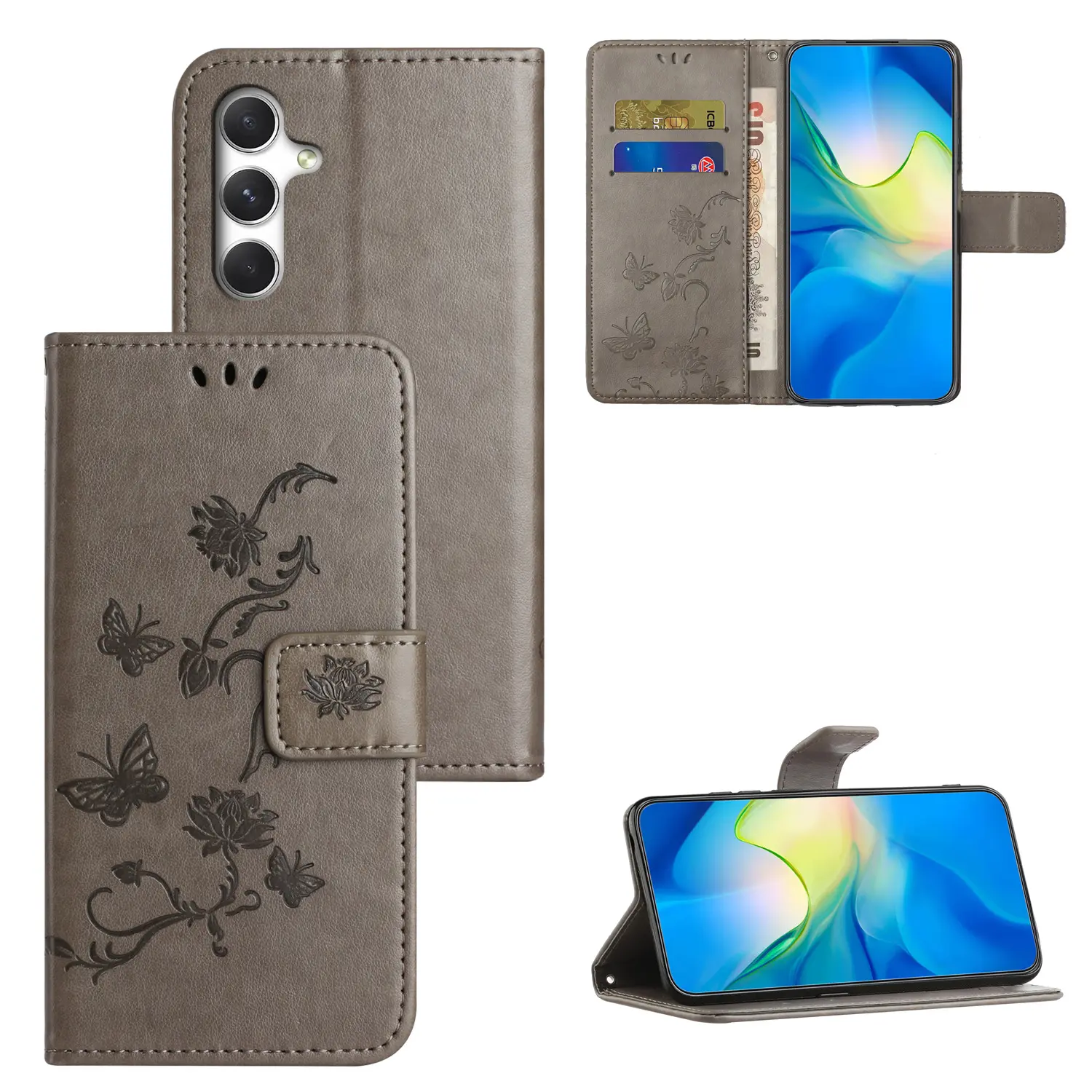Läderfodral Fjärilar Samsung Galaxy S26 Grå