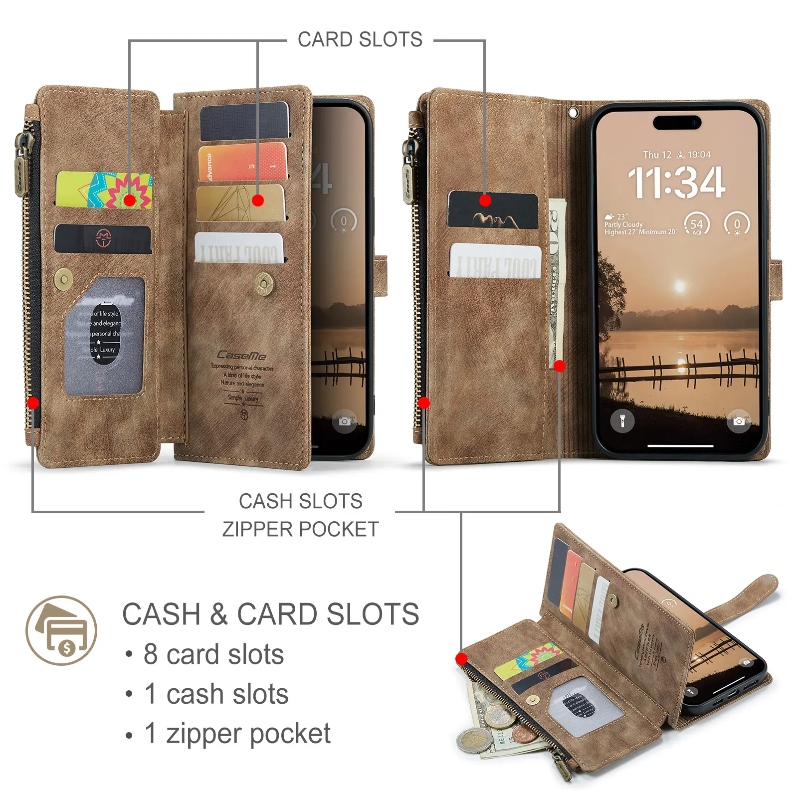 Zipper Plånboksfodral iPhone 18 Pro Brun