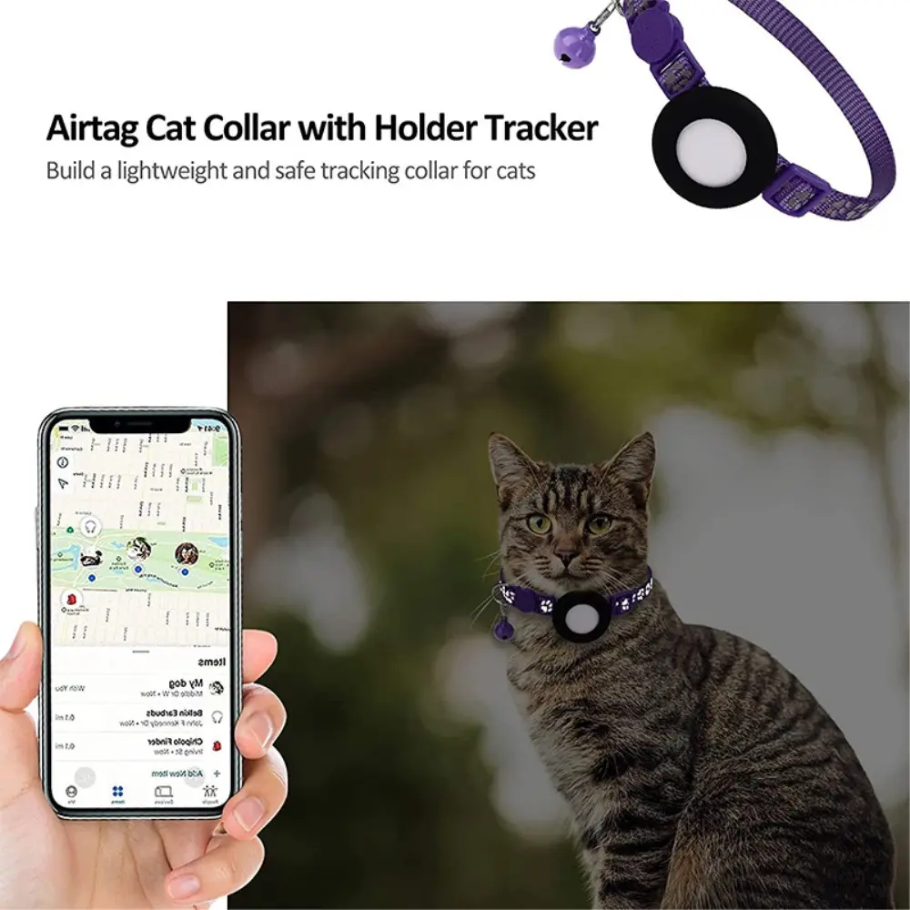 Apple AirTag Katthalsband Reflex Tassavtryck Lila