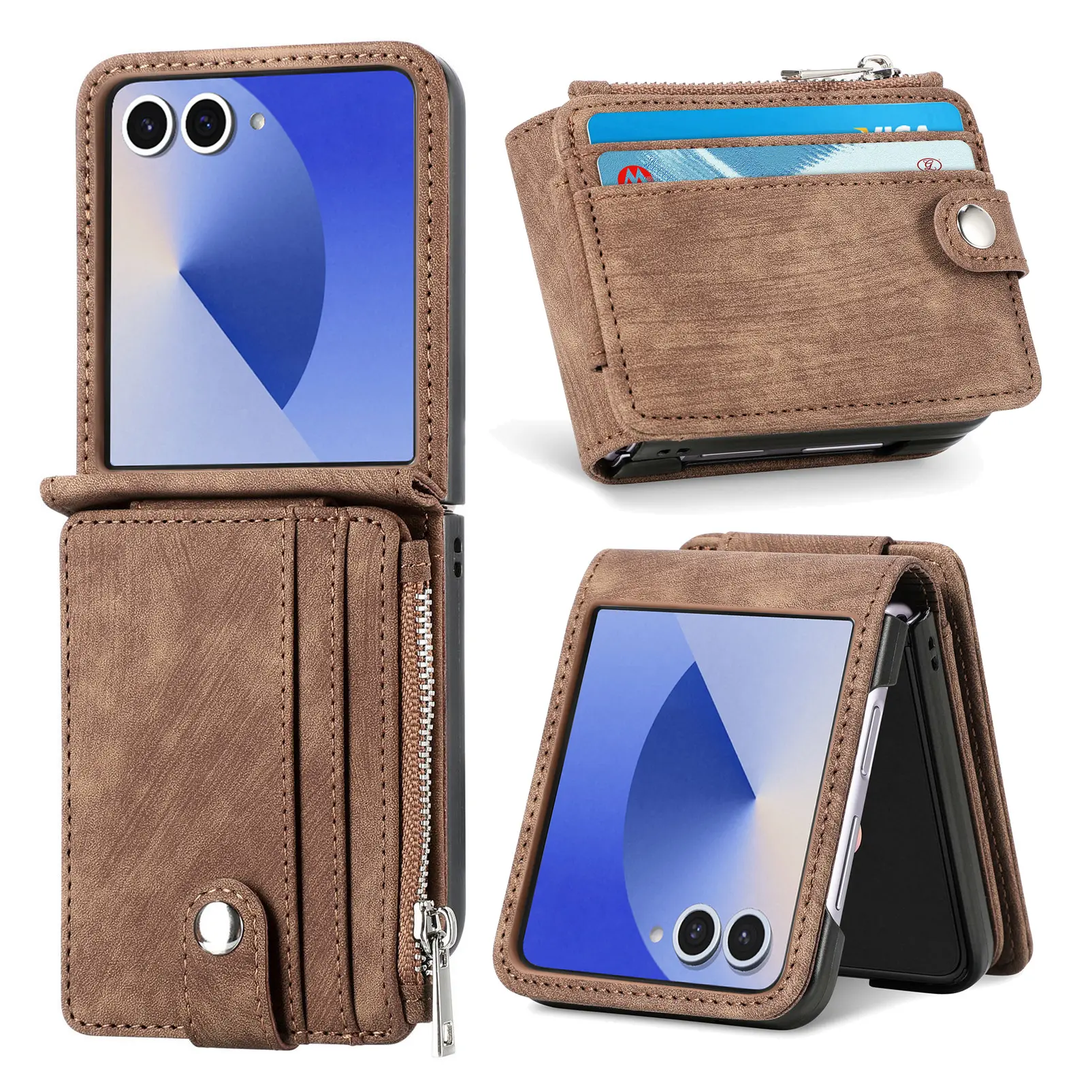 Zipper Multi-Slot Mobiltaske Samsung Galaxy Z Flip 7 Brun