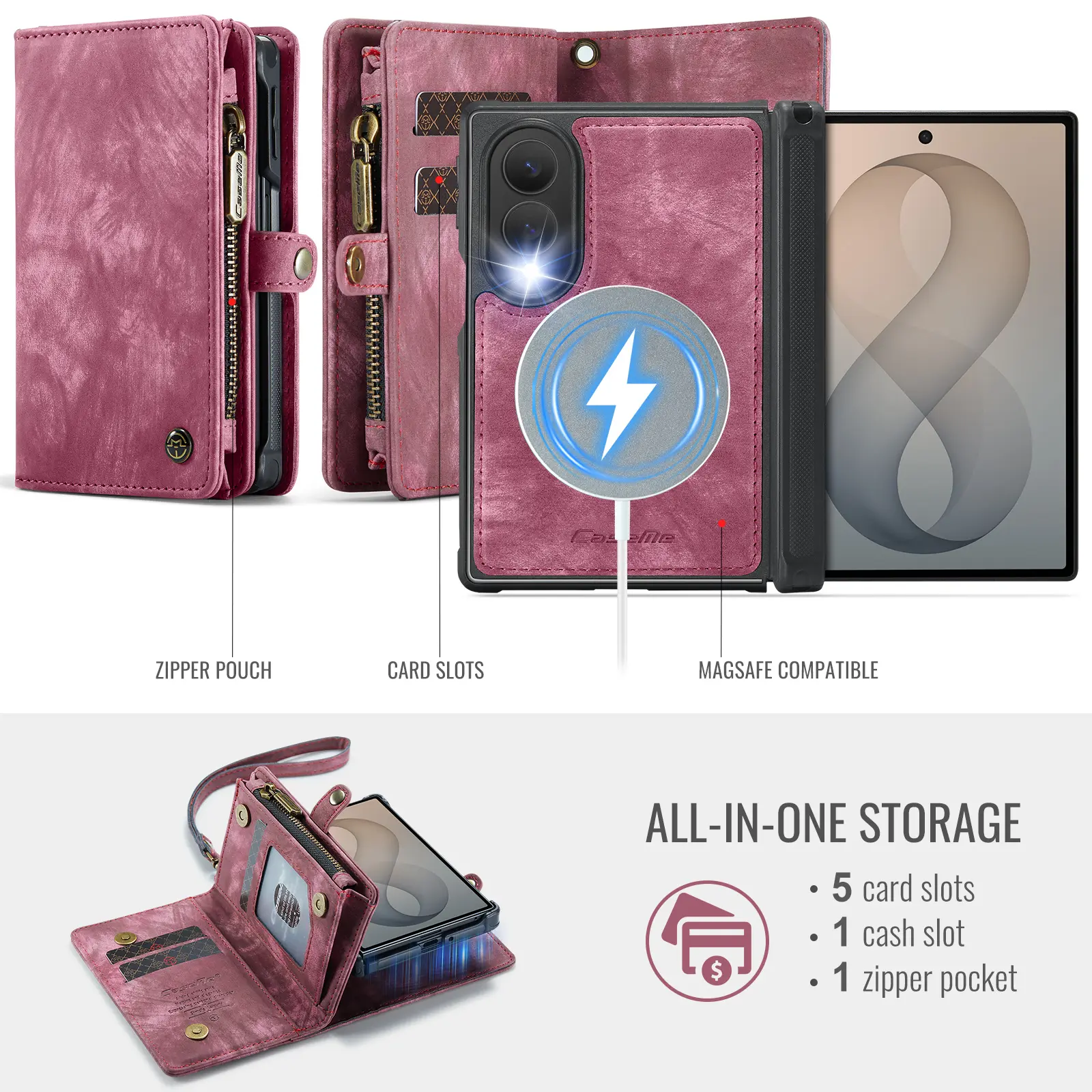 Multi-slot Plånboksfodral Samsung Galaxy Z Fold 8 Röd