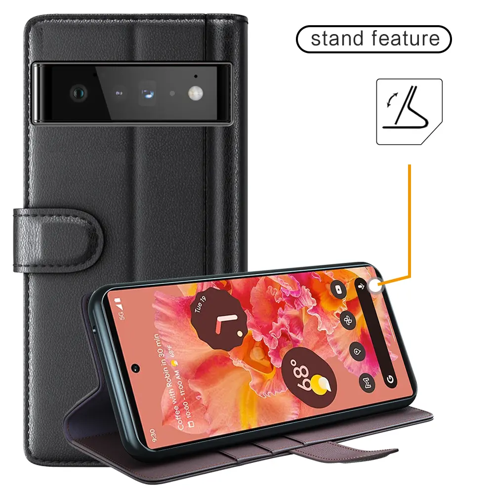 Äkta Läderfodral Google Pixel 6 Svart