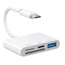 USB-C hubb 4-i-1 till USB-A + SD/TF + USB-C, Vit