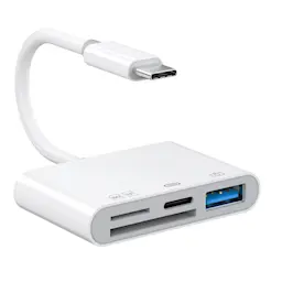 USB-C Hub 4-in-1 USB-A + SD/TF + USB-C, Valkoinen