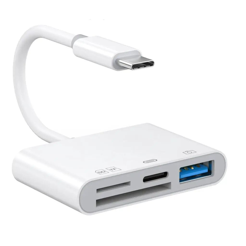 USB-C hubb 4-i-1 till USB-A + SD/TF + USB-C, Vit